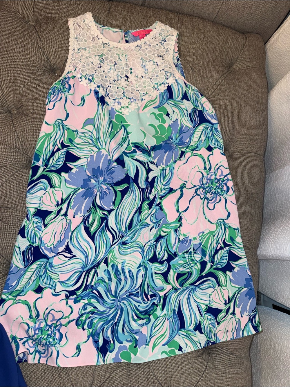 Lilly Pulitzer Pink, Blue & Green Floral Lace Yoke Dress